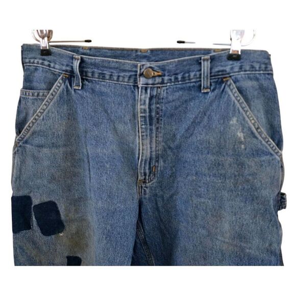 Carhartt Mens Vintage Blue Denim Work Jeans thrashed/Distressed workwear - Picture 3 of 12